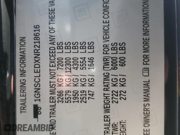 2022 Chevrolet Tahoe Commercial z VIN 1GNSCLEDXNR218616, wystawiony jako Copart lot #88235925 z przebiegiem 45 451 mil mil oraz Szkoda całkowita • Salvage title. Historia ofert i sprzedaży dostępna na DreamBid. Obrazek 13.
