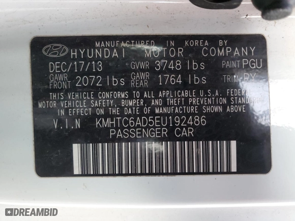 2014 Hyundai Veloster with VIN KMHTC6AD5EU192486, listed as a Copart auction lot 86204784 with 172,013 mi miles and Salvage Title. Bid and sale history available at carsss.com. Image 12.