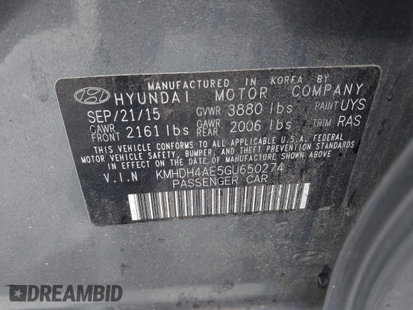 2016 Hyundai Elantra SE с VIN KMHDH4AE5GU650274, выставлен на аукционе IAAI как лот 42350418 с пробегом 124 416 миль миль и . История ставок и продаж доступна на DreamBid. Изображение 9.