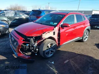 2021 Hyundai Kona Ultimate with VIN KM8K5CA57MU662724, listed as a IAAI auction lot 41919686 with 61,426 mi miles and . Bid and sale history available at carsss.com. Image 2.