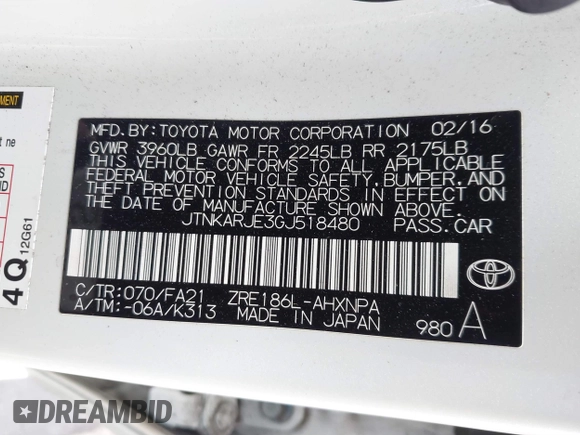 2016 Scion iM z VIN JTNKARJE3GJ518480, wystawiony jako IAAI lot #41469195 z przebiegiem 73 451 mil mil oraz . Historia ofert i sprzedaży dostępna na DreamBid. Obrazek 9.