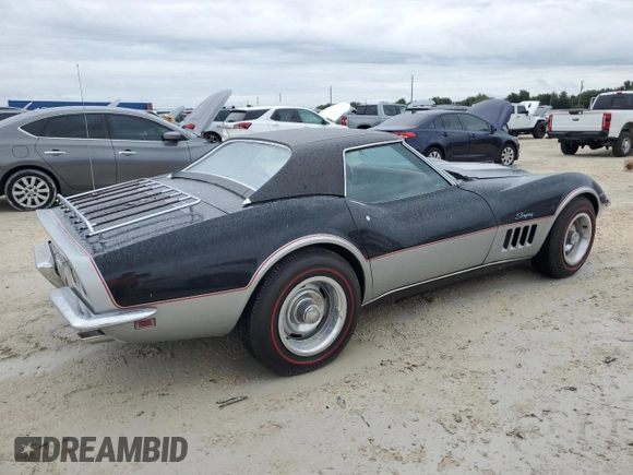 1969 Chevrolet Corvette z VIN 1946795712213, wystawiony jako Copart lot #74741564 z przebiegiem 92 858 mil mil oraz Szkoda całkowita • Salvage title. Historia ofert i sprzedaży dostępna na DreamBid. Obrazek 3.