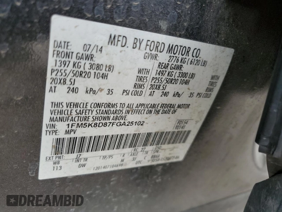 2015 Ford Explorer XLT with VIN 1FM5K8D87FGA25102, listed as a Copart auction lot 44557625 with 194,842 mi miles and Salvage Title. Bid and sale history available at carsss.com. Image 15.