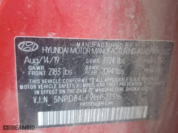 2020 Hyundai Elantra SEL with VIN 5NPD84LF9LH523316, listed as a Copart auction lot 53906905 with 102,494 mi miles and Salvage Title. Bid and sale history available at carsss.com. Image 12.