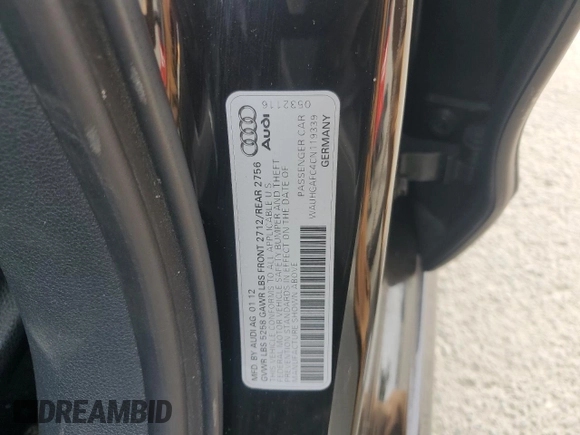 2012 Audi A6 Prestige with VIN WAUHGAFC4CN119339, listed as a Copart auction lot 52168965 with 106,943 mi miles and Salvage title. Bid and sale history available at DreamBid. Image 12.