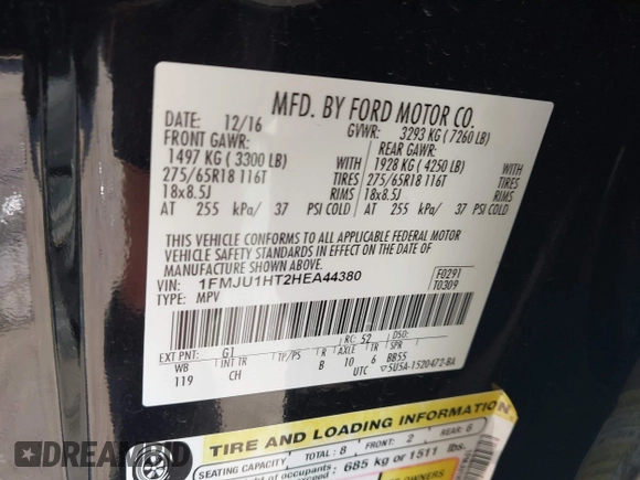 2017 Ford Expedition XLT с VIN 1FMJU1HT2HEA44380, выставлен на аукционе IAAI как лот 42303898 с пробегом 197 114 миль миль и . История ставок и продаж доступна на DreamBid. Изображение 9.