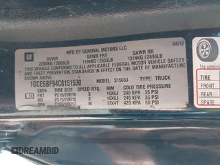 2012 Chevrolet Colorado Work Truck with VIN 1GCESBF94C8151530, listed as a IAAI auction lot 42595735 with 248,506 mi miles and . Bid and sale history available at DreamBid. Image 9.