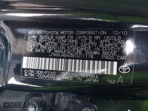 2011 Scion xD with VIN JTKKU4B43B1011178, listed as a IAAI auction lot 41892710 with Not Provided miles. Bid and sale history available at carsss.com. Image 9.
