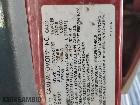 2001 Chevrolet Tracker LT z VIN 2CNBJ634716945832, wystawiony jako Copart lot #61967345 z przebiegiem 136 403 mil mil oraz Szkoda całkowita • Salvage title. Historia ofert i sprzedaży dostępna na DreamBid. Obrazek 12.