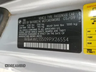2009 BMW 3 Series 328i z VIN WBAWL13509PX26554, wystawiony jako Copart lot #53809455 z przebiegiem 137 698 mil mil oraz Szkoda całkowita • Salvage title. Historia ofert i sprzedaży dostępna na DreamBid. Obrazek 12.