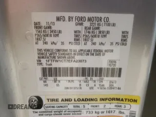 2014 Ford F-150 XL with VIN 1FTFW1CT7EFA23073, listed as a Copart auction lot 47411935 with 146,314 mi miles and Salvage Title. Bid and sale history available at carsss.com. Image 14.