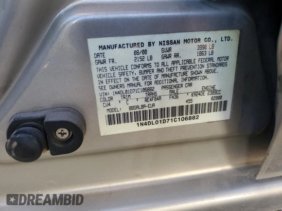2001 Nissan Altima GXE with VIN 1N4DL01D71C106882, listed as a Copart auction lot 75677804 with 62,013 mi miles and Salvage Title. Bid and sale history available at carsss.com. Image 12.