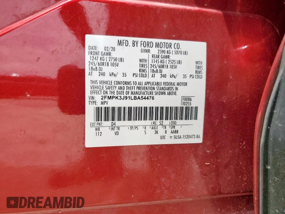 2020 Ford Edge SEL z VIN 2FMPK3J91LBA54476, wystawiony jako Copart lot #58242845 z przebiegiem 120 718 mil mil oraz Szkoda całkowita • Salvage title. Historia ofert i sprzedaży dostępna na DreamBid. Obrazek 13.