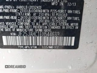 2014 Subaru Forester 2.5i Limited with VIN JF2SJAHC1EH544639, listed as a IAAI auction lot 41950989 with 169,026 mi miles. Bid and sale history available at carsss.com. Image 9.