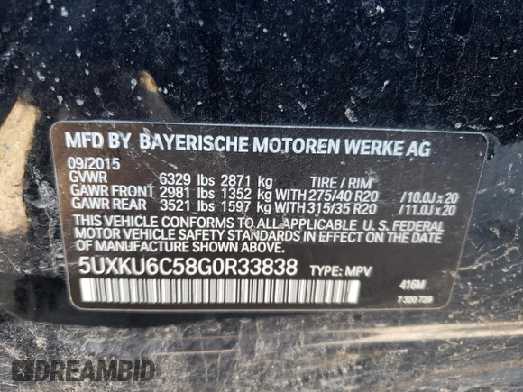 2016 BMW X6 xDrive50i with VIN 5UXKU6C58G0R33838, listed as a Copart auction lot 50343333 with 69,567 mi miles. Bid and sale history available at carsss.com. Image 14.