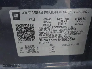2019 Chevrolet Equinox LT with VIN 3GNAXKEV6KS515040, listed as a IAAI auction lot 41709335 with 114,233 mi miles. Bid and sale history available at carsss.com. Image 9.