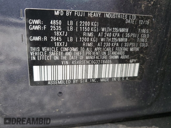 2016 Subaru Outback Limited с VIN 4S4BSENC0G3278405, выставлен на аукционе Copart как лот 58419215 с пробегом 183 252 миль миль и Списание • Salvage title. История ставок и продаж доступна на DreamBid. Изображение 12.