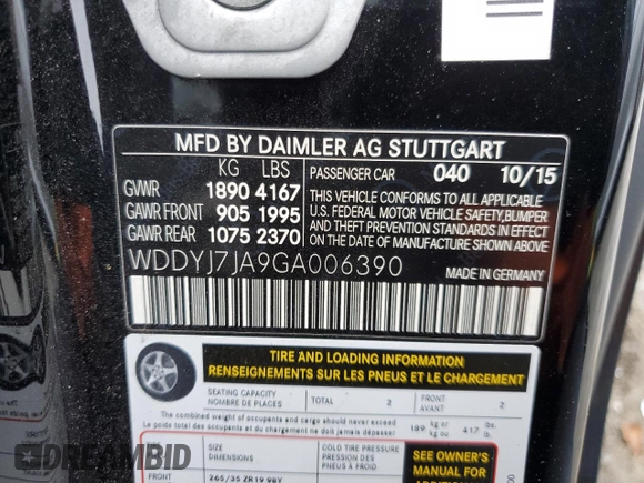 2016 Mercedes-Benz AMG GT S with VIN WDDYJ7JA9GA006390, listed as a Copart auction lot 84910144 with 54,370 mi miles and Salvage Title. Bid and sale history available at carsss.com. Image 12.
