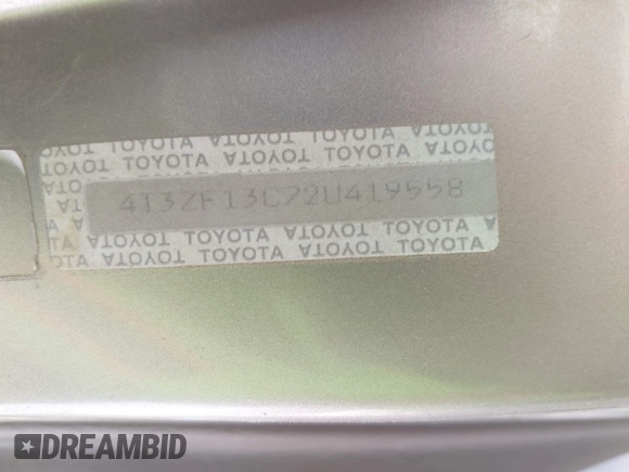 2002 Toyota Sienna LE with VIN 4T3ZF13C72U419558, listed as a IAAI auction lot 42531912 with 246,872 mi miles and . Bid and sale history available at DreamBid. Image 9.