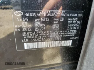 2019 Hyundai Santa Fe SE with VIN 5NMS23AD3KH113983, listed as a Copart auction lot 56008805 with 99,681 mi miles and Salvage title. Bid and sale history available at DreamBid. Image 12.