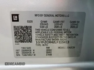 2020 Cadillac XT4 FWD Premium Luxury z VIN 1GYFZCR42LF115413, wystawiony jako Copart lot #56746785 z przebiegiem 41 296 mil mil oraz Szkody całkowita. Historia ofert i sprzedaży dostępna na DreamBid. Obrazek 13.