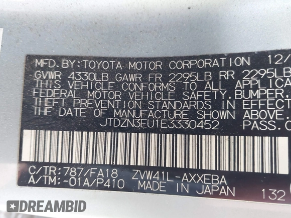 2014 Toyota Prius Two with VIN JTDZN3EU1E3330452, listed as a IAAI auction lot 41525661 with Not Provided miles and . Bid and sale history available at DreamBid. Image 9.
