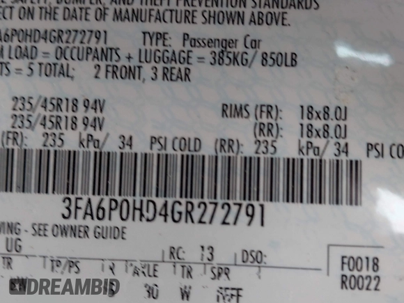 2016 Ford Fusion SE with VIN 3FA6P0HD4GR272791, listed as a IAAI auction lot 42492147 with 138,964 mi miles and . Bid and sale history available at DreamBid. Image 9.