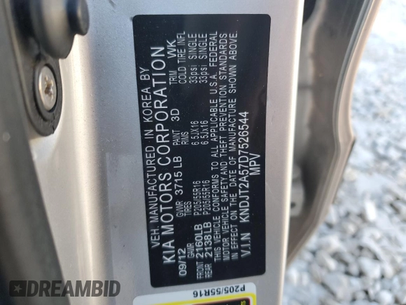 2013 Kia Soul with VIN KNDJT2A57D7526544, listed as a Copart auction lot 42023305 with 115,919 mi miles and Salvage Title. Bid and sale history available at DreamBid. Image 13.