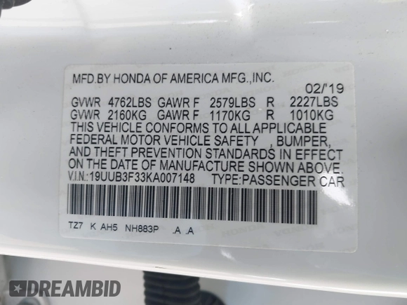 2019 Acura TLX z VIN 19UUB3F33KA007148, wystawiony jako IAAI lot #41889013 z przebiegiem 97 654 mil mil oraz . Historia ofert i sprzedaży dostępna na DreamBid. Obrazek 9.