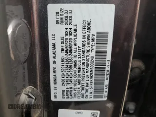 2021 Honda Passport Sport с VIN 5FNYF7H28MB000240, выставлен на аукционе Copart как лот 79478404 с пробегом 104 875 миль миль и Списание • Salvage title. История ставок и продаж доступна на DreamBid. Изображение 13.