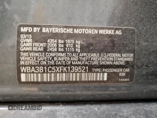 2015 BMW 3 Series 320i with VIN WBA3B1C5XFK139521, listed as a Copart auction lot 50147955 with 82,701 mi miles and Clean Title. Bid and sale history available at carsss.com. Image 14.