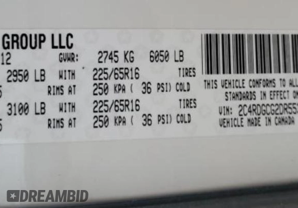 2013 Dodge Grand Caravan SXT with VIN 2C4RDGCG2DR553757, listed as a Copart auction lot 53756245 with 122,275 mi miles and Non Repairable. Bid and sale history available at DreamBid. Image 13.