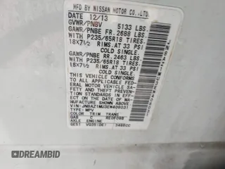 2014 Nissan Murano SV with VIN JN8AZ1MU3EW408031, listed as a IAAI auction lot 42060701 with 160,485 mi miles and . Bid and sale history available at carsss.com. Image 9.