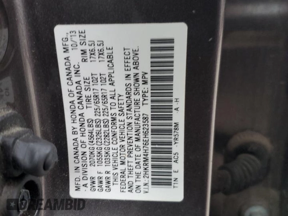 2014 Honda CR-V EX-L with VIN 2HKRM4H76EH623587, listed as a Copart auction lot 87026344 with 155,323 mi miles and Salvage Title. Bid and sale history available at DreamBid. Image 13.