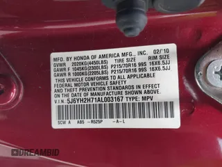 2010 Honda Element EX with VIN 5J6YH2H71AL003167, listed as a IAAI auction lot 42113322 with 157,167 mi miles and . Bid and sale history available at DreamBid. Image 9.