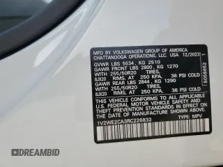 2024 Volkswagen Atlas SE z VIN 1V2WE2CA3RC226832, wystawiony jako Copart lot #45327965 z przebiegiem 5 824 mil mil oraz Szkoda całkowita • Salvage title. Historia ofert i sprzedaży dostępna na DreamBid. Obrazek 15.