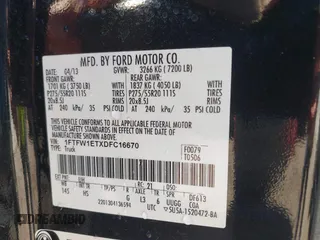 2013 Ford F-150 XL with VIN 1FTFW1ETXDFC16670, listed as a IAAI auction lot 41640420 with 192,677 mi miles. Bid and sale history available at carsss.com. Image 9.