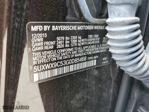 2016 BMW X3 xDrive28i with VIN 5UXWX9C53G0D85468, listed as a Copart auction lot 51528725 with NaN miles and Salvage Title. Bid and sale history available at carsss.com. Image 14.