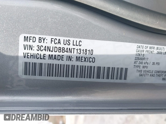 2022 Jeep Compass Latitude с VIN 3C4NJDBB4NT131810, выставлен на аукционе IAAI как лот 41380330 с пробегом 63 588 миль миль и . История ставок и продаж доступна на DreamBid. Изображение 9.
