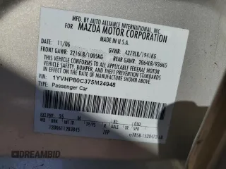 2007 Mazda 6 i Touring with VIN 1YVHP80C375M24948, listed as a Copart auction lot 89311445 with 91,227 mi miles and Salvage Title. Bid and sale history available at DreamBid. Image 12.