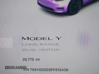 2023 Tesla Model Y Long Range with VIN 7SAYGDEE8PF612438, listed as a IAAI auction lot 41991145 with 29,775 mi miles and . Bid and sale history available at carsss.com. Image 7.