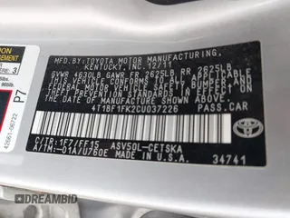 2012 Toyota Camry L with VIN 4T1BF1FK2CU037226, listed as a IAAI auction lot 42017056 with 218,932 mi miles and . Bid and sale history available at carsss.com. Image 9.