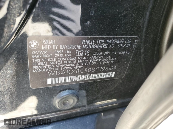 2011 BMW 7 Series с VIN WBAKX8C50BC198104, выставлен на аукционе Copart как лот 65180815 с пробегом 122 862 миль миль и Чистый • Clean title. История ставок и продаж доступна на DreamBid. Изображение 12.