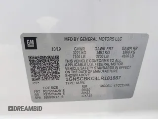 2020 Chevrolet Tahoe LT with VIN 1GNSCBKC4LR181887, listed as a IAAI auction lot 42160821 with 106,757 mi miles and . Bid and sale history available at DreamBid. Image 9.