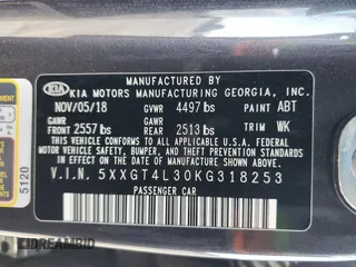 2019 Kia Optima LX with VIN 5XXGT4L30KG318253, listed as a Copart auction lot 47388045 with 50,506 mi miles and Salvage Title. Bid and sale history available at carsss.com. Image 14.