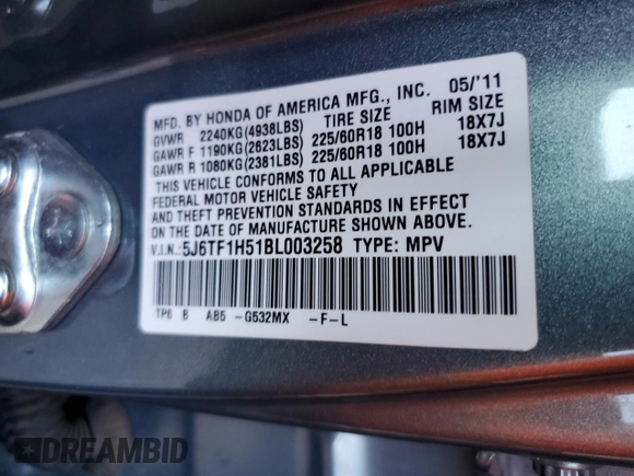 2011 Honda Accord Crosstour EX-L with VIN 5J6TF1H51BL003258, listed as a Copart auction lot 77778294 with 258,700 mi miles and Salvage Title. Bid and sale history available at carsss.com. Image 14.
