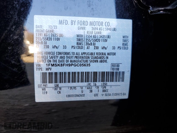2023 Ford Explorer Limited with VIN 1FMSK8FH9PGC05635, listed as a Copart auction lot 43993395 with 6,622 mi miles and Salvage Title. Bid and sale history available at carsss.com. Image 13.