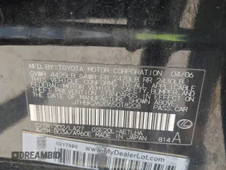 2006 Lexus IS 250 z VIN JTHBK262065018208, wystawiony jako IAAI lot #42450518 z przebiegiem 137 352 mil mil oraz . Historia ofert i sprzedaży dostępna na DreamBid. Obrazek 9.