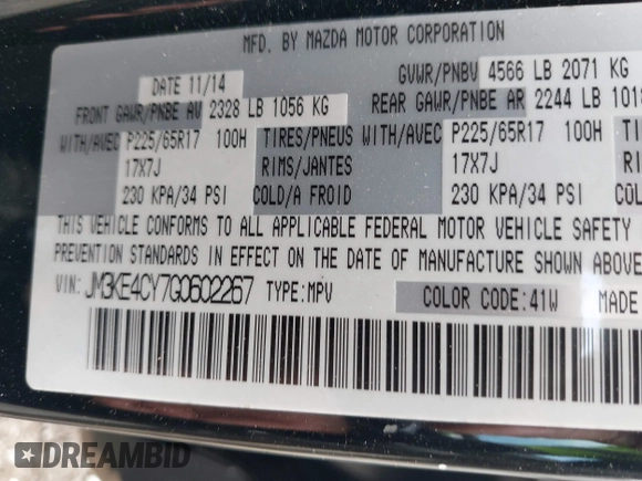 2016 Mazda CX-5 Touring with VIN JM3KE4CY7G0602267, listed as a IAAI auction lot 41854213 with 134,170 mi miles and . Bid and sale history available at carsss.com. Image 9.