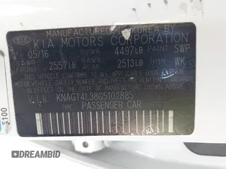 2016 Kia Optima LX z VIN KNAGT4L38G5102885, wystawiony jako IAAI lot #42229044 z przebiegiem 102 416 mil mil oraz . Historia ofert i sprzedaży dostępna na DreamBid. Obrazek 9.